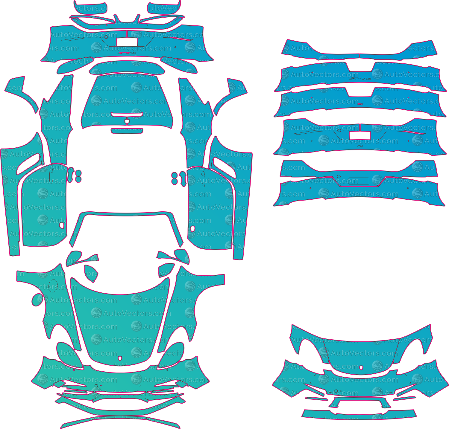 Porsche 718 Boxster 982 (From 2017) Convertible Pre-Cut PPF Pattern Templates – pre-cut PPF pattern templates, digital download vector files (CDR, AI, PDF, DXF, SVG)