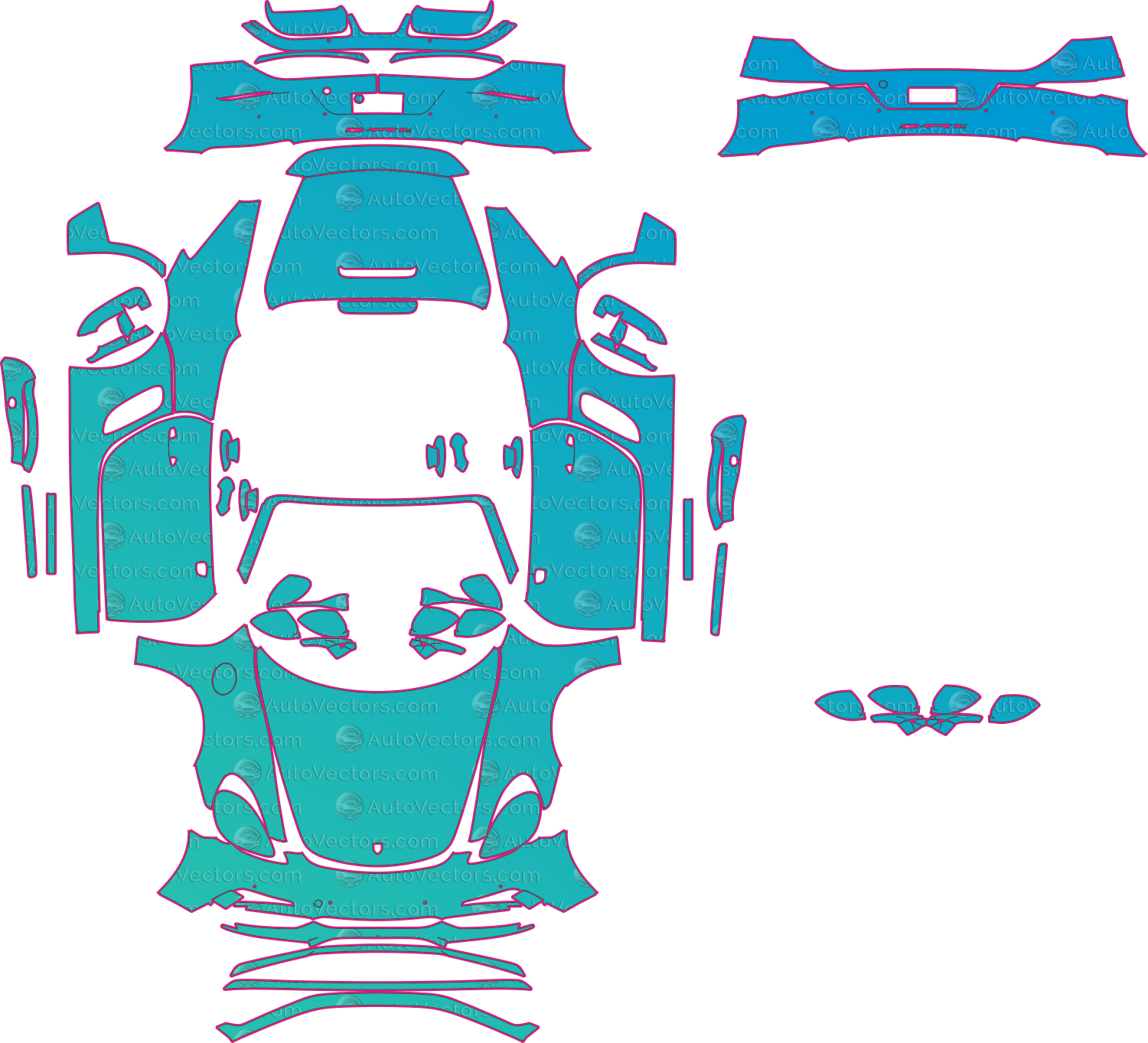 Porsche 718 Boxster 982 GTS 4.0 (From 2020) Convertible Pre-Cut PPF Pattern Templates – pre-cut PPF pattern templates, digital download vector files (CDR, AI, PDF, DXF, SVG)