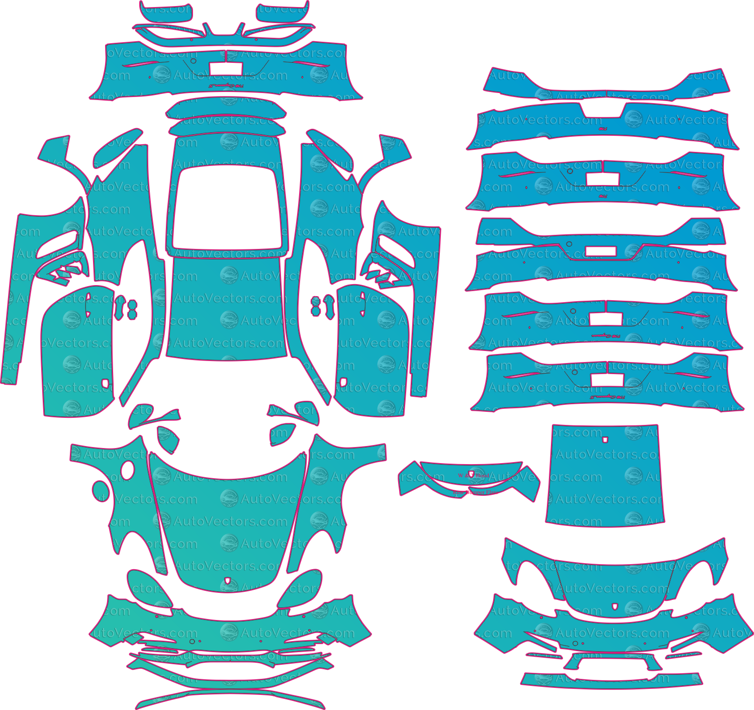 Porsche 718 Cayman 982 (From 2016) Coupe Pre-Cut PPF Pattern Templates – pre-cut PPF pattern templates, digital download vector files (CDR, AI, PDF, DXF, SVG)