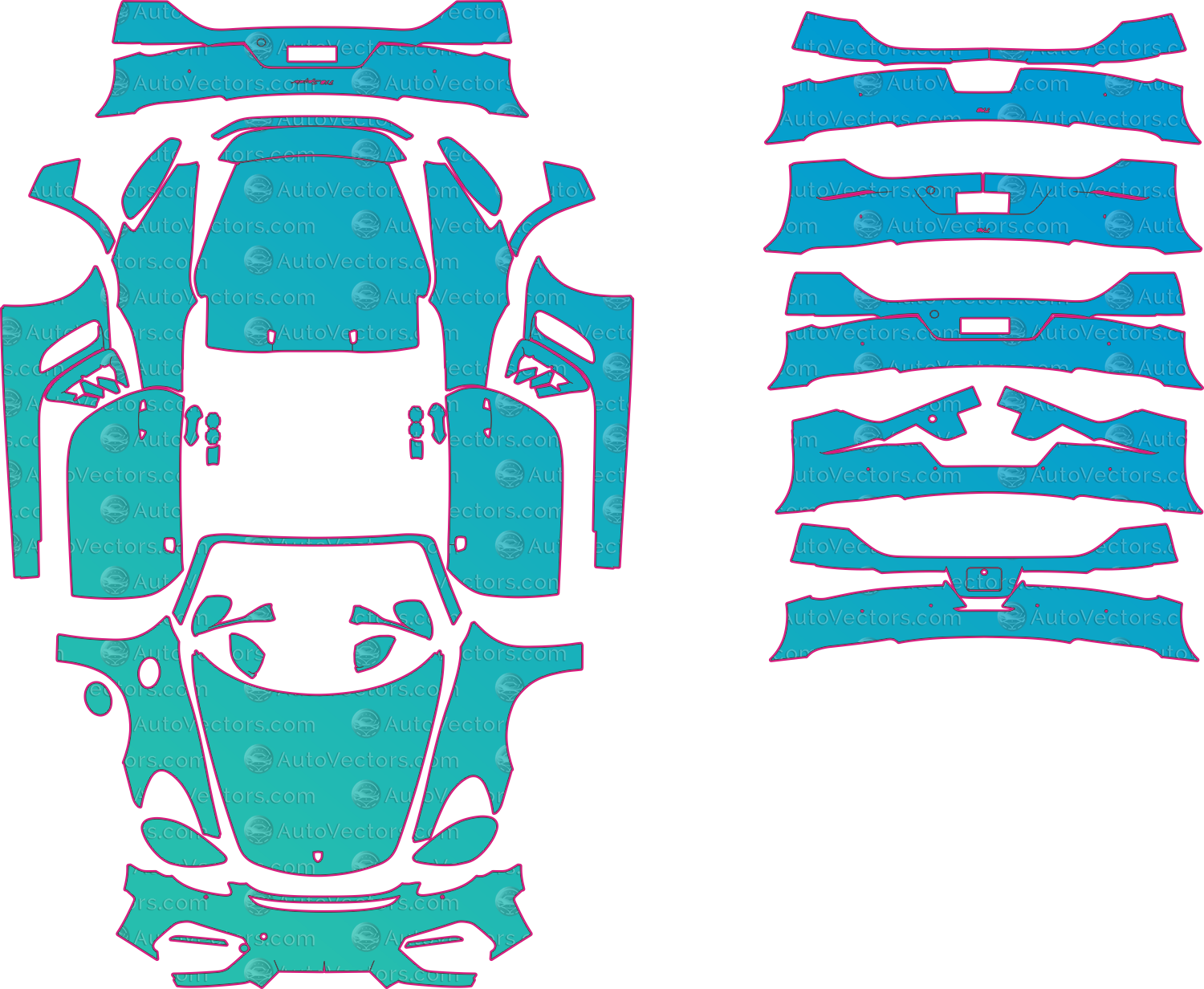 Porsche 718 Spyder 982 (From 2019) Convertible Pre-Cut PPF Pattern Templates – pre-cut PPF pattern templates, digital download vector files (CDR, AI, PDF, DXF, SVG)