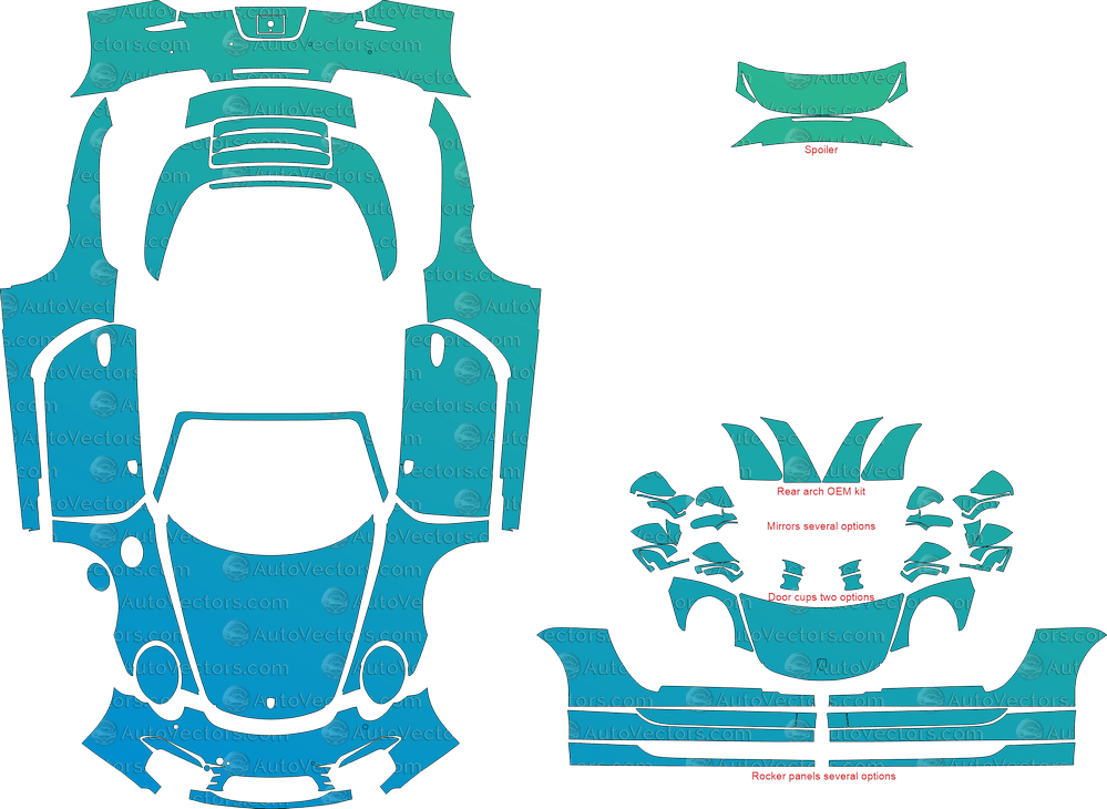 Porsche 911 (991.1) 4, 4S (2012 - 2016) Targa pre-cut PPF vector template download