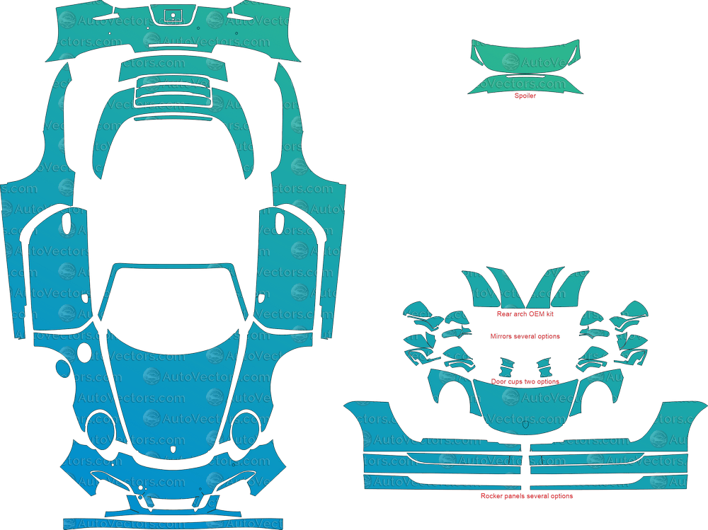 Porsche 911 (991.1) 4 GTS (2012 - 2016) Targa pre-cut PPF vector template download