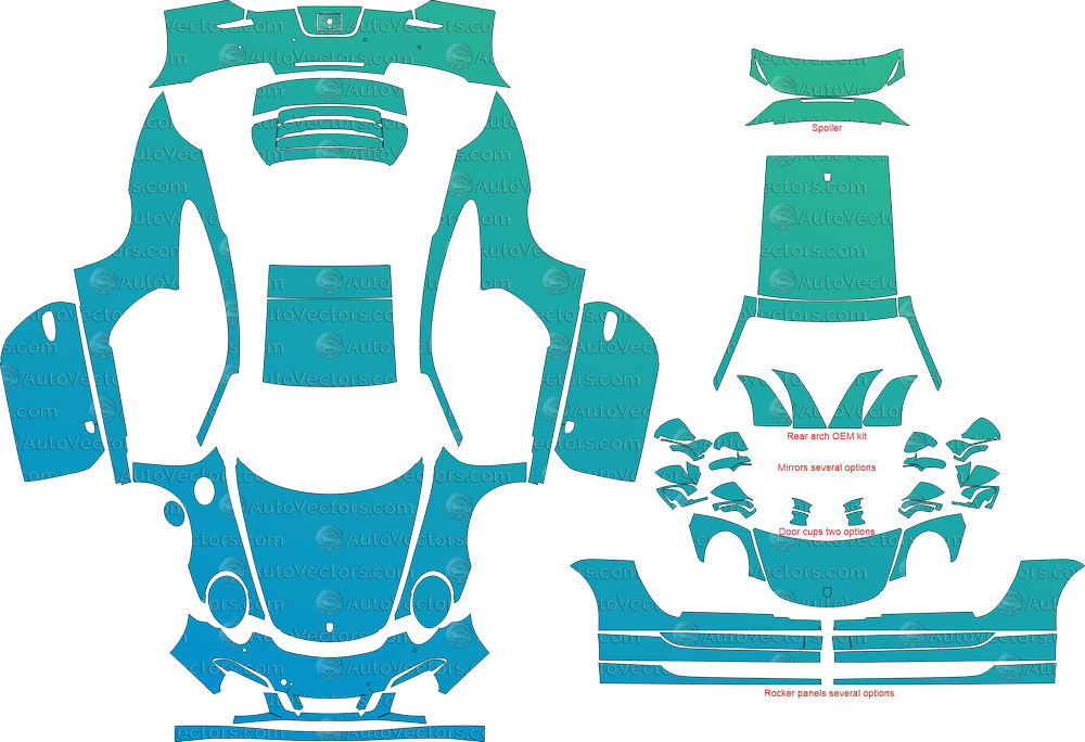 Porsche 911 (991.1) Carrera 4 GTS, Carrera GTS (2015 - 2016) Coupe pre-cut PPF vector template download