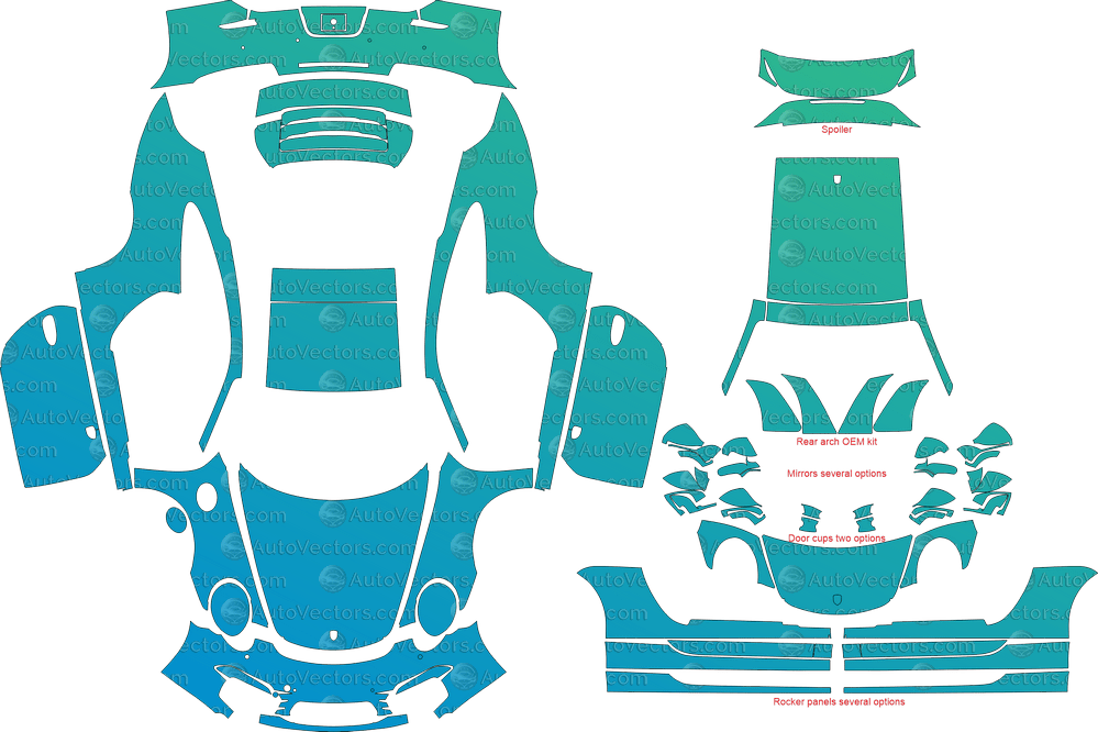 Porsche 911 (991.1) Carrera, Carrera 4, Carrera 4S, Carrera S (2012 - 2016) Coupe pre-cut PPF vector template download