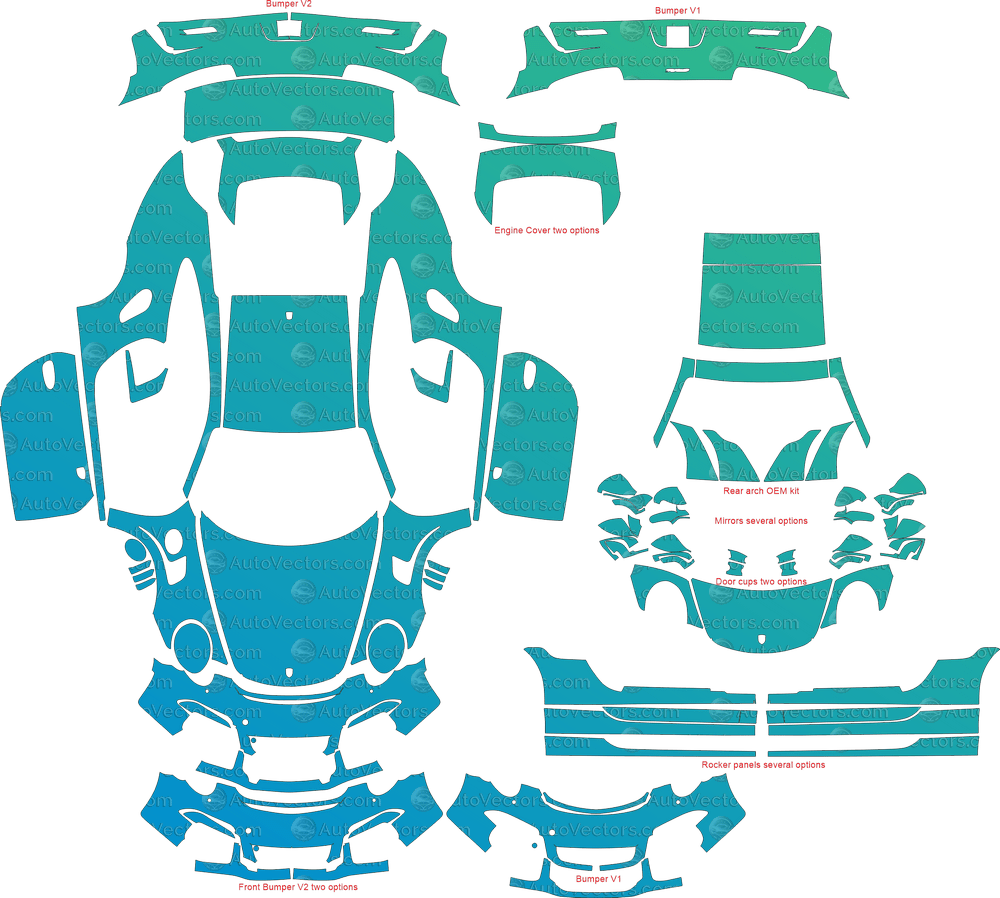 Porsche 911 (991.1) GT3 RS (2015 - 2017) Coupe pre-cut PPF vector template download