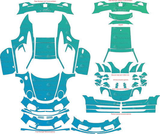 Porsche 911 (991.1) Turbo, Turbo S (2014 - 2016) Coupe pre-cut PPF vector template download