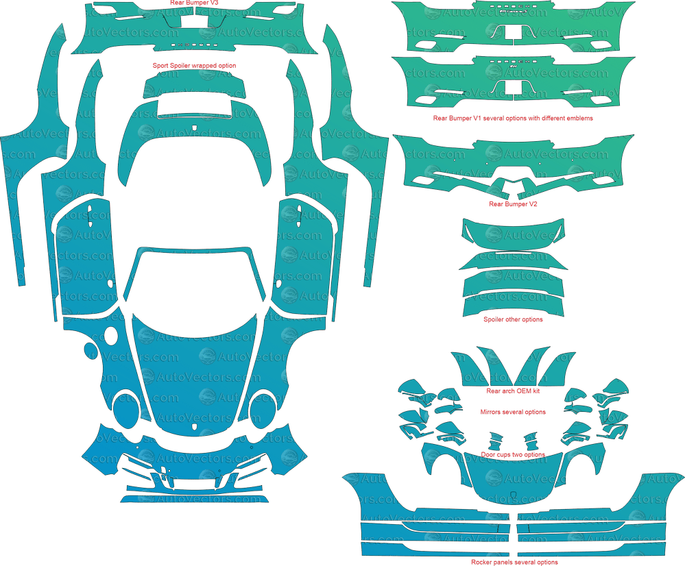 Porsche 911 (991.2) Carrera GTS, Carrera 4 GTS (2017 - 2019) Cabriolet pre-cut PPF vector template download