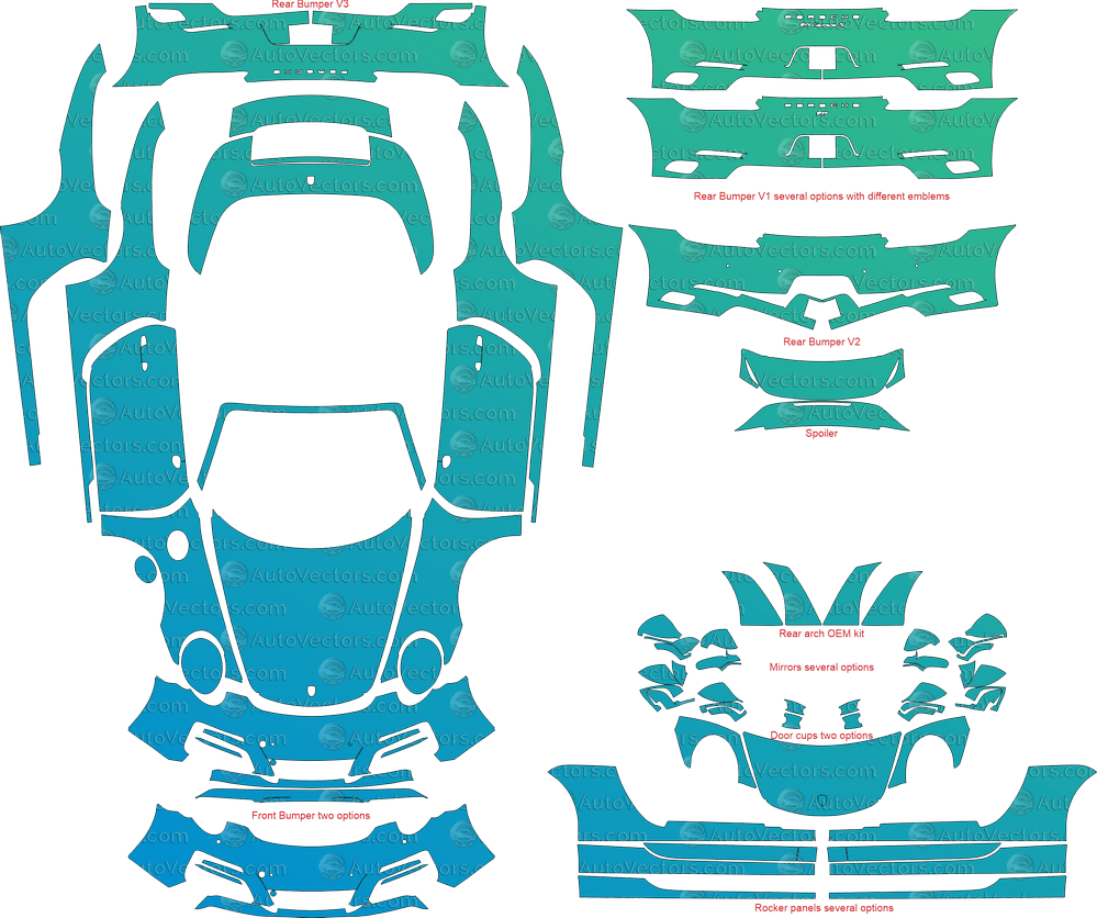 Porsche 911 (991.2) Carrera, S, 4, 4S, T (2017 - 2019) Cabriolet pre-cut PPF vector template download