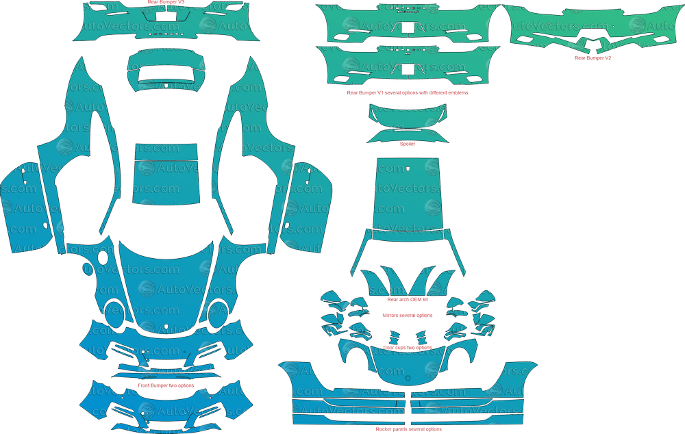Porsche 911 (991.2) Carrera, S, 4, 4S, T (2017 - 2019) Coupe pre-cut PPF vector template download