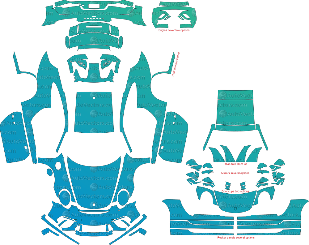 Porsche 911 (991.2) GT3 (2017 - 2019) Coupe pre-cut PPF vector template download