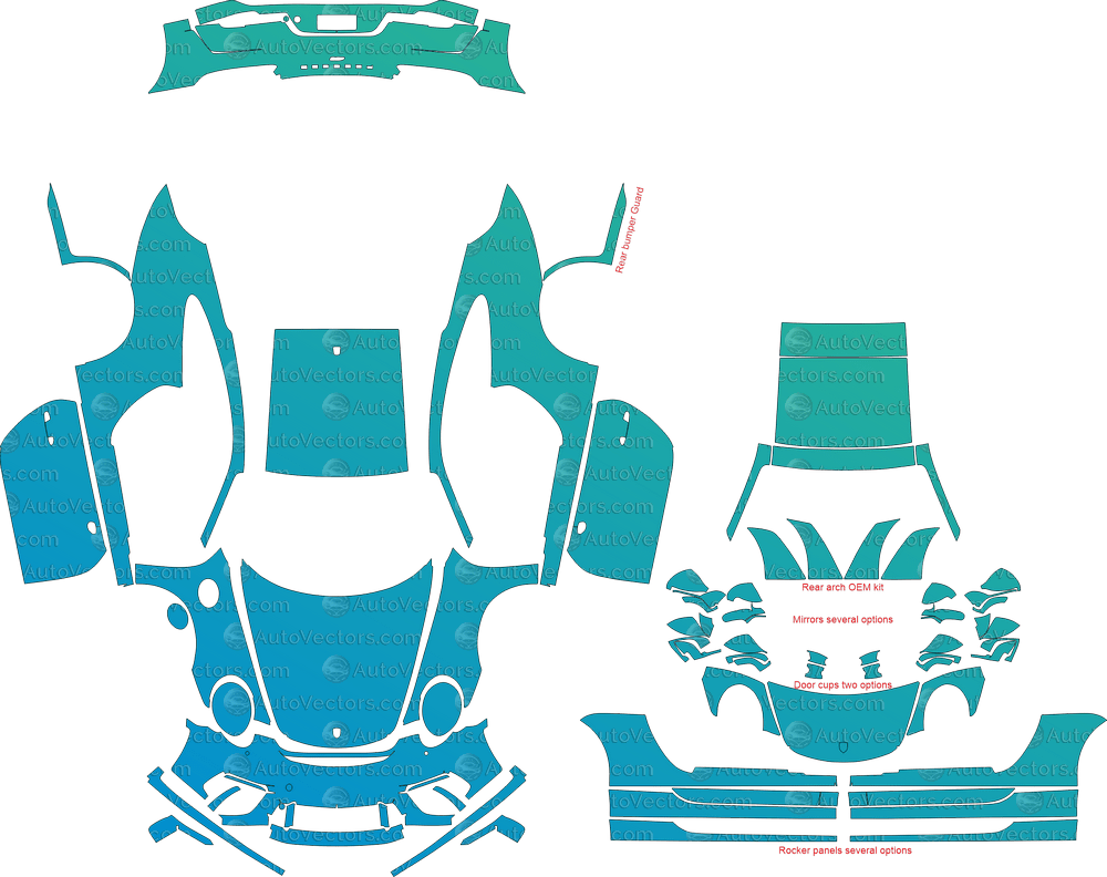 Porsche 911 (991.2) GT3 (2017 - 2019) Touring pre-cut PPF vector template download