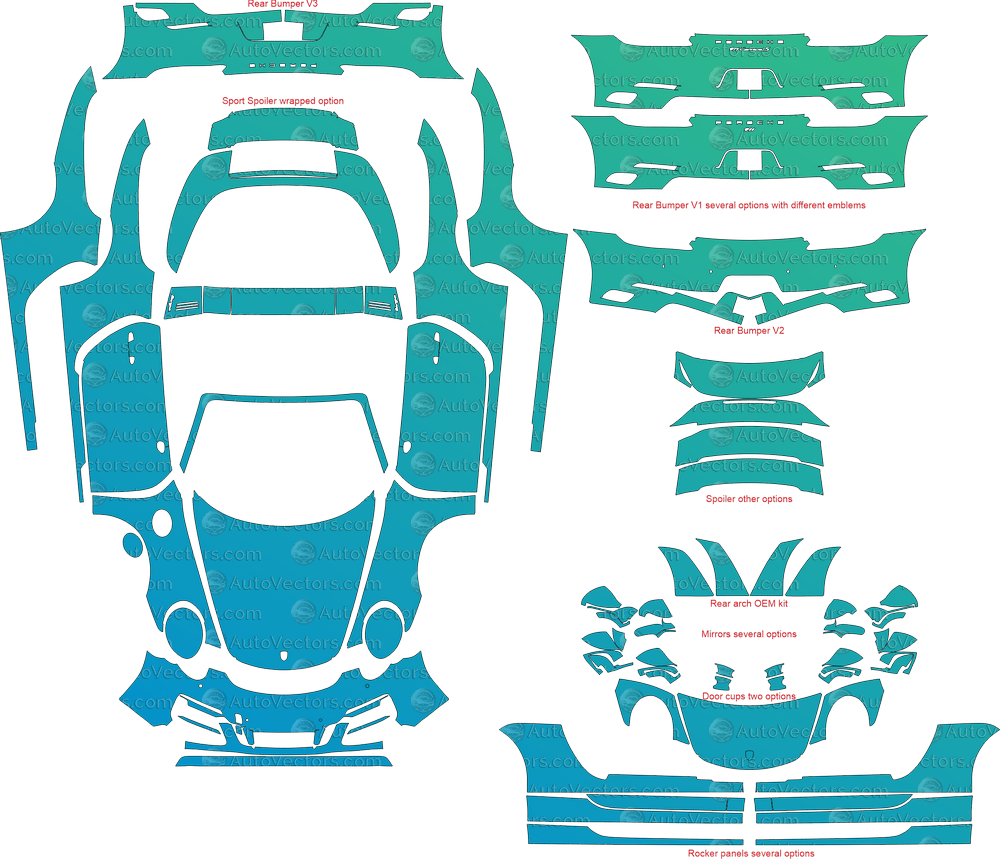 Porsche 911 (991.2) Targa GTS, Targa 4 GTS (2017 - 2019) Targa pre-cut PPF vector template download