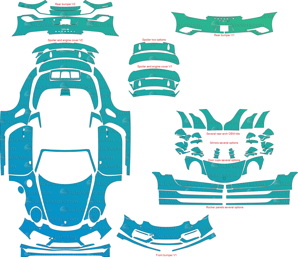 Porsche 911 (991.2) Turbo, Turbo S (2017 - 2019) Cabriolet pre-cut PPF vector template download