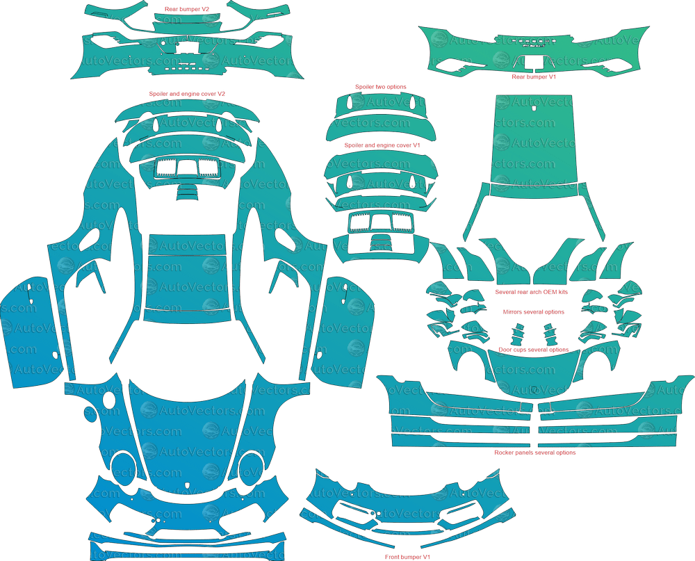 Porsche 911 (991.2) Turbo, Turbo S (2017 - 2019) Coupe pre-cut PPF vector template download