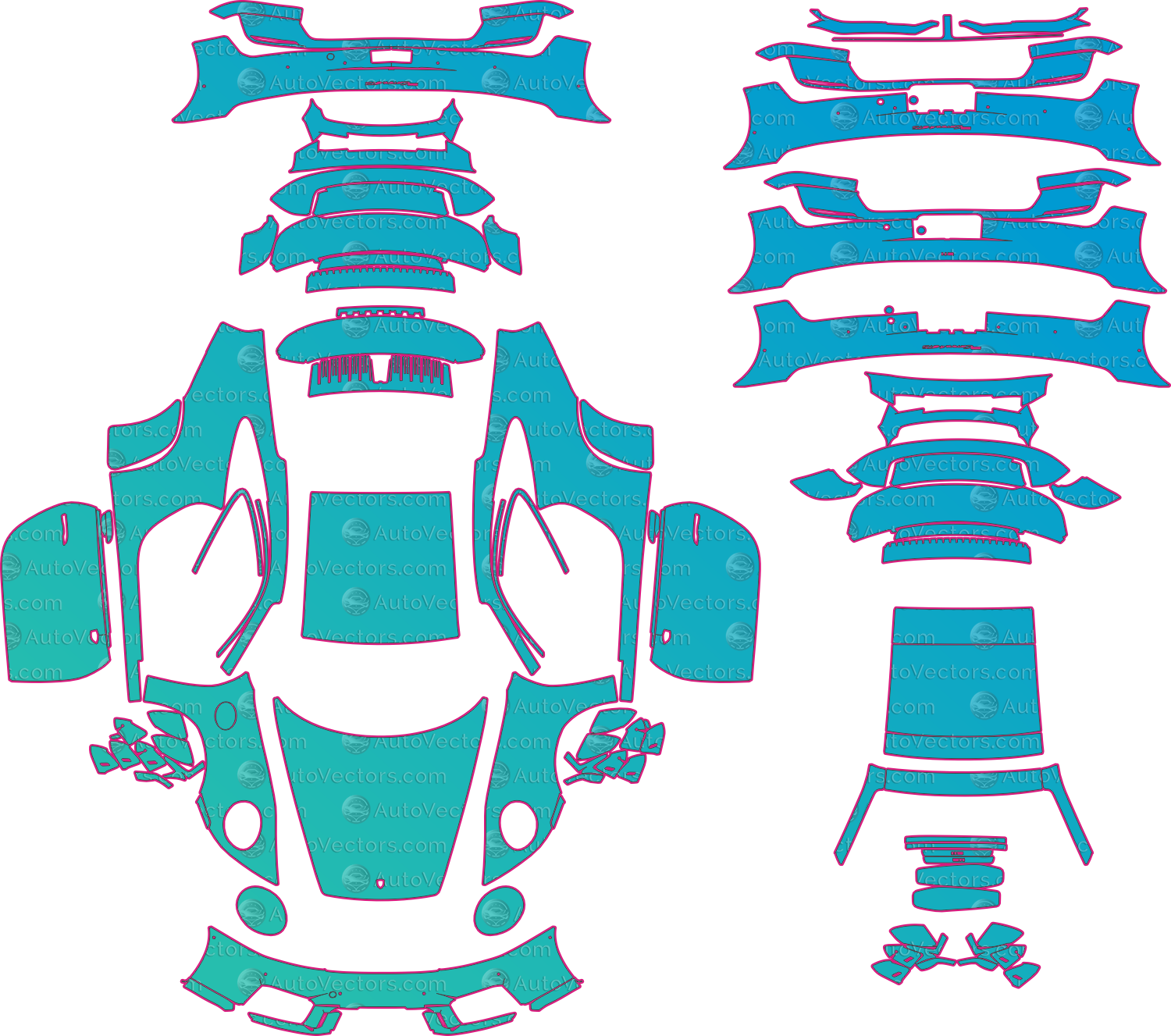 Porsche 911 992.2 GTS Facelift (From 2025) Coupe Pre-Cut PPF Pattern Templates – pre-cut PPF pattern templates, digital download vector files (CDR, AI, PDF, DXF, SVG)