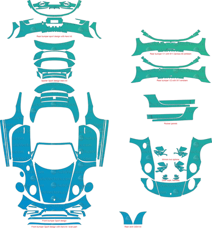 Porsche 911 (992) Carrera GTS, Carrera 4 GTS and Aero kit (From 2022) Cabriolet Pre-Cut PPF Pattern Templates