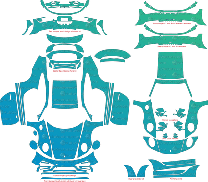 Porsche 911 (992) Carrera GTS, Carrera 4 GTS and Aero kit (From 2022) Coupe Pre-Cut PPF Pattern Templates