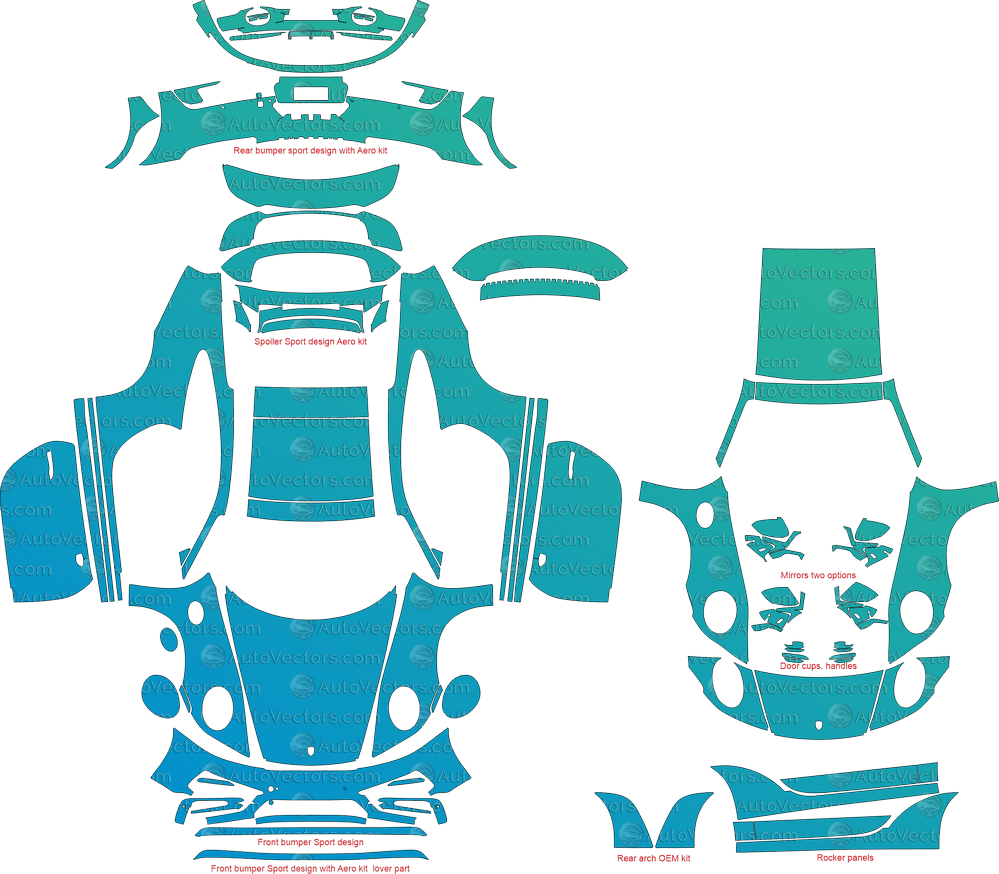 Porsche 911 (992) Carrera S, 4S Sport Design and Aero kit (From 2020) Coupe pre-cut PPF vector template download