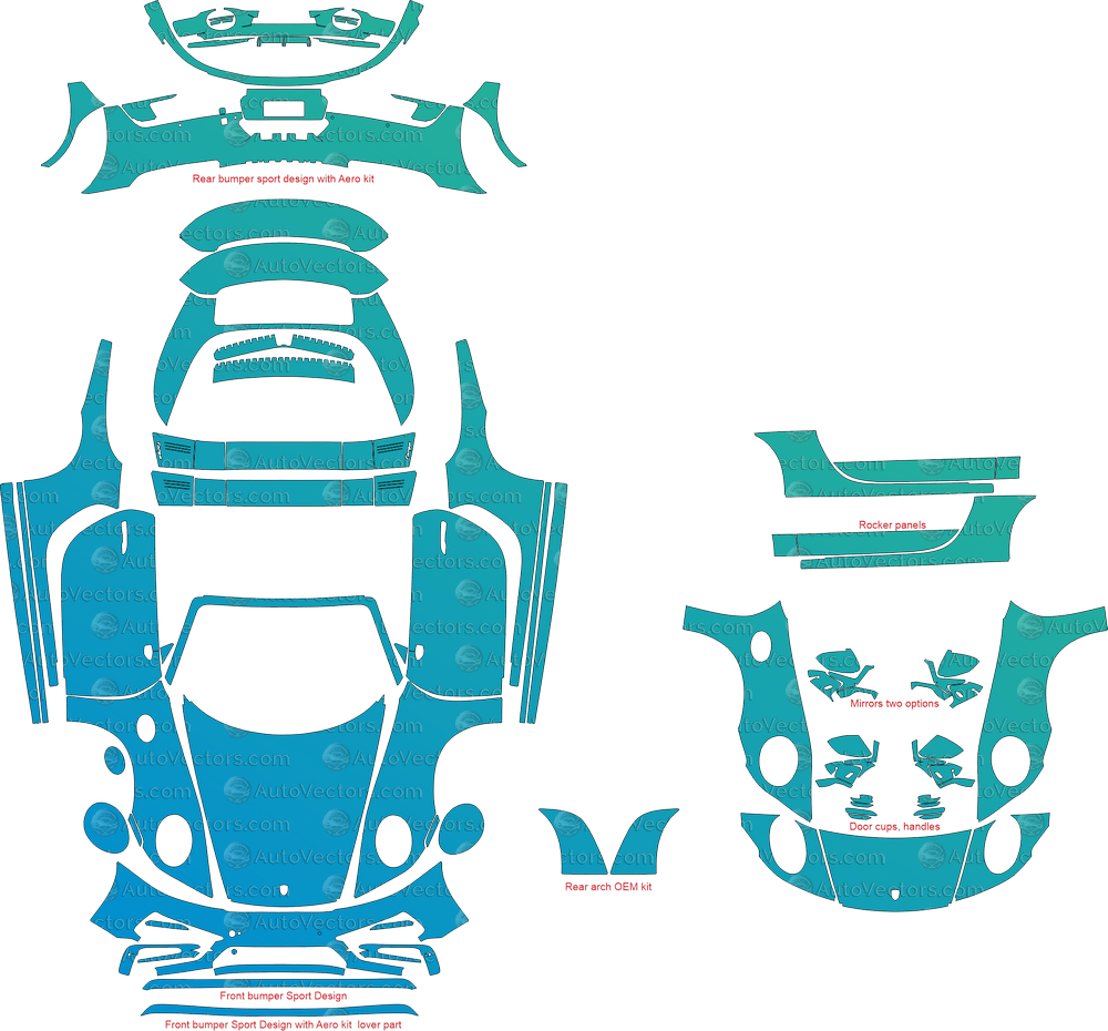 Porsche 911 (992) Targa 4S Sport Design, Targa 4 GTS (From - 2021) Targa pre-cut PPF vector template download