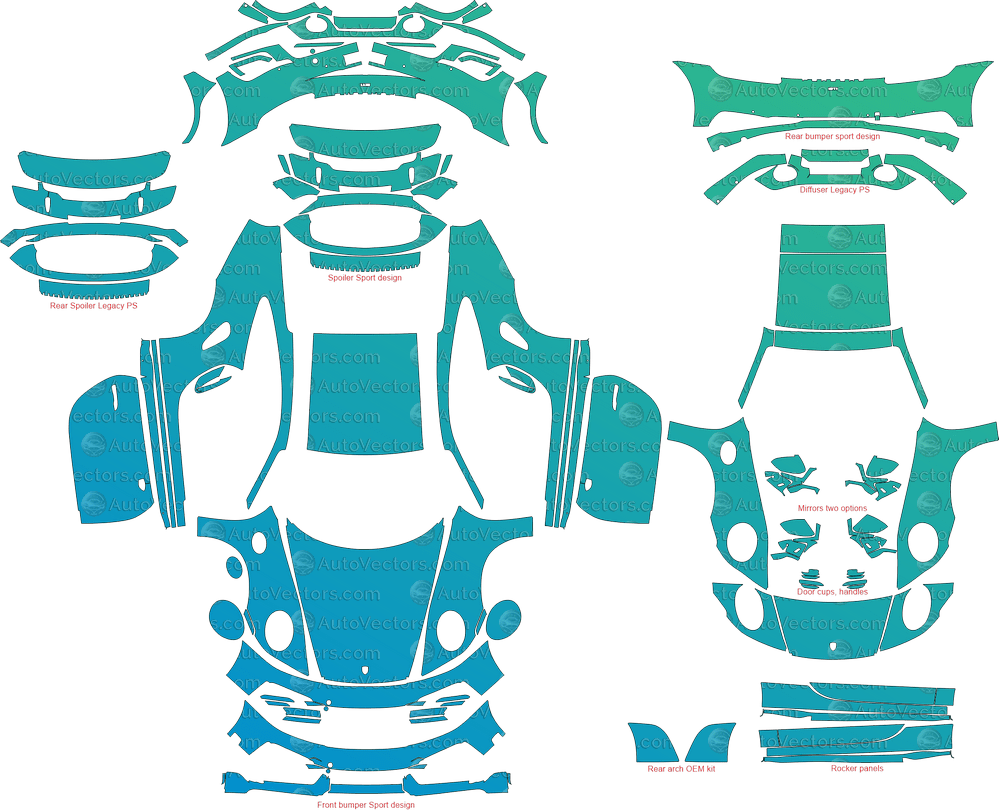 Porsche 911 (992) Turbo, Turbo S Sport Design (From 2020) Coupe pre-cut PPF vector template download