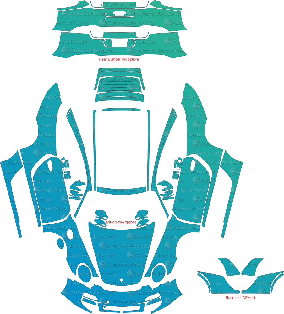 Porsche 911 (997.2) Carrera 4S (2009 - 2012) Targa pre-cut PPF vector template download