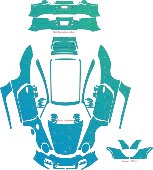 Porsche 911 (997.2) Carrera 4S (2009 - 2012) Targa pre-cut PPF vector template download