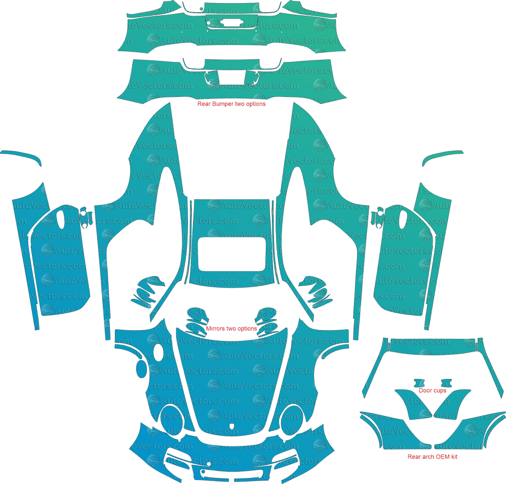 Porsche 911 (997.2) Carrera, Carrera 4, Carrera 4S, Carrera S (2009 - 2011) Coupe pre-cut PPF vector template download