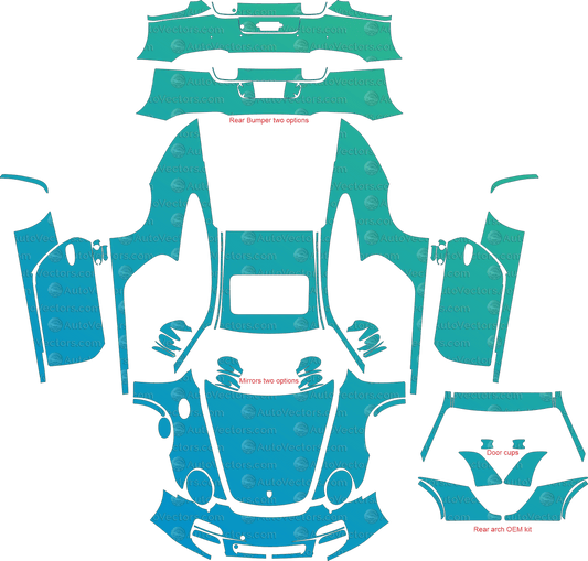 Porsche 911 (997.2) Carrera, Carrera 4, Carrera 4S, Carrera S (2009 - 2011) Coupe pre-cut PPF vector template download