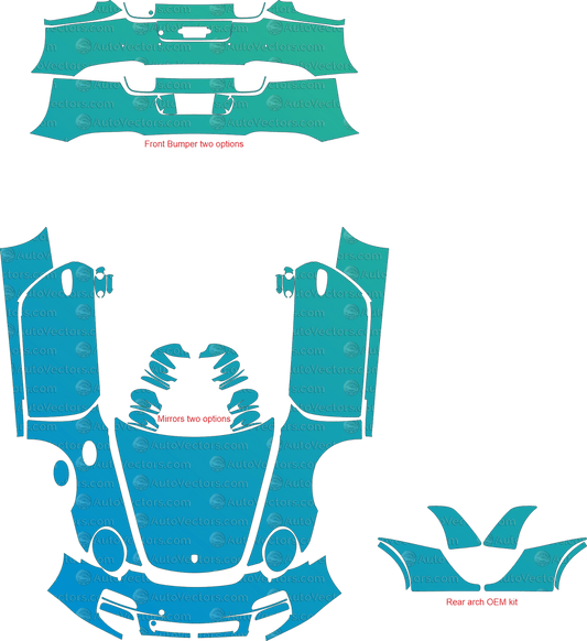 Porsche 911 (997.2) Carrera, Carrera 4S, (2009 - 2011) Cabriolet, Convertible pre-cut PPF vector template download