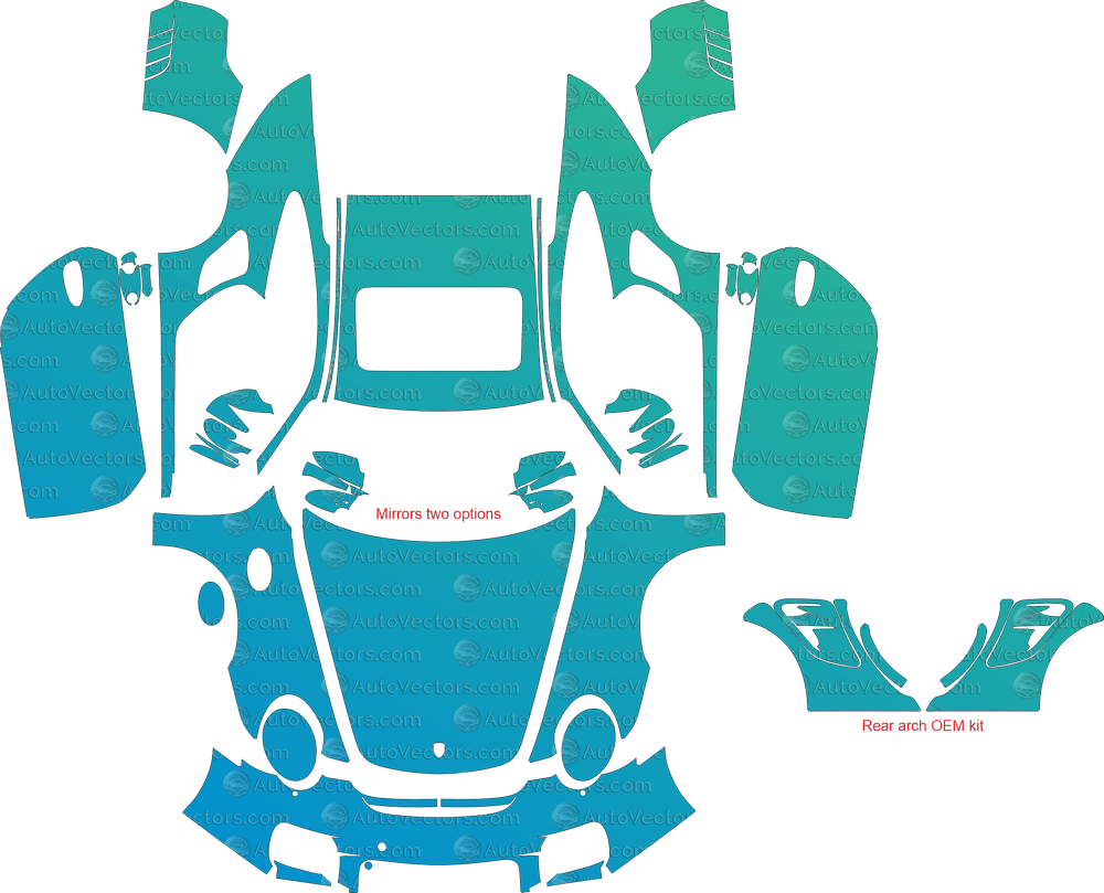 Porsche 911 (997.2) GT2 (2008 - 2011) Coupe pre-cut PPF vector template download