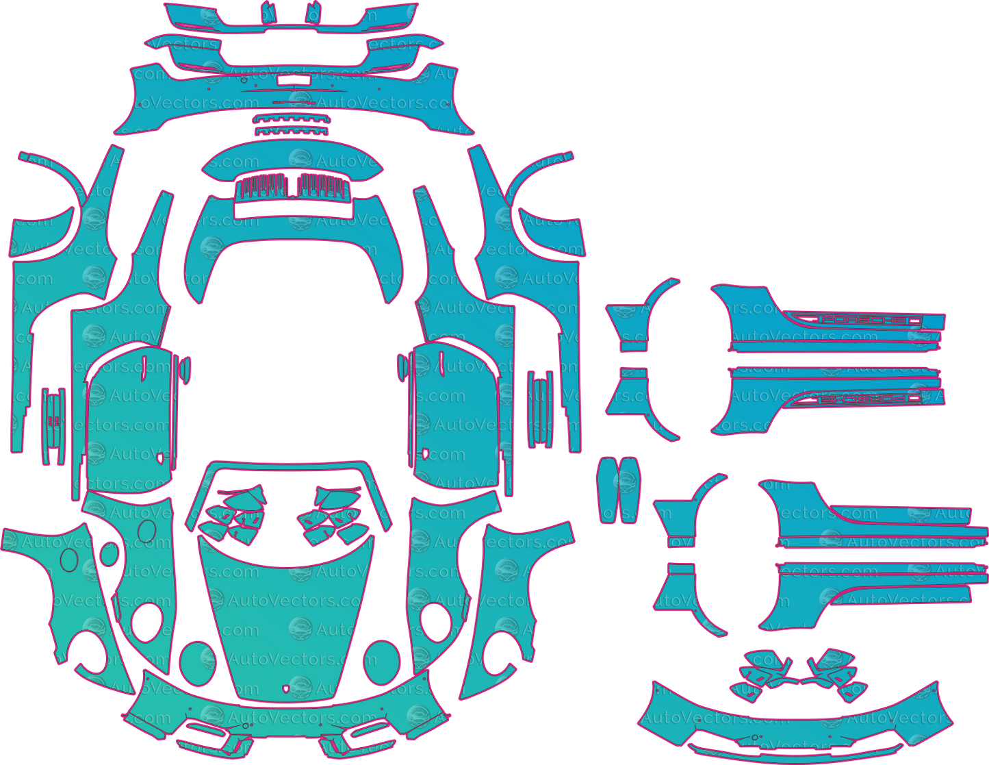 Porsche 911 GTS 992 (From 2025) Convertible Pre-Cut PPF Pattern Templates – pre-cut PPF pattern templates, digital download vector files (CDR, AI, PDF, DXF, SVG)