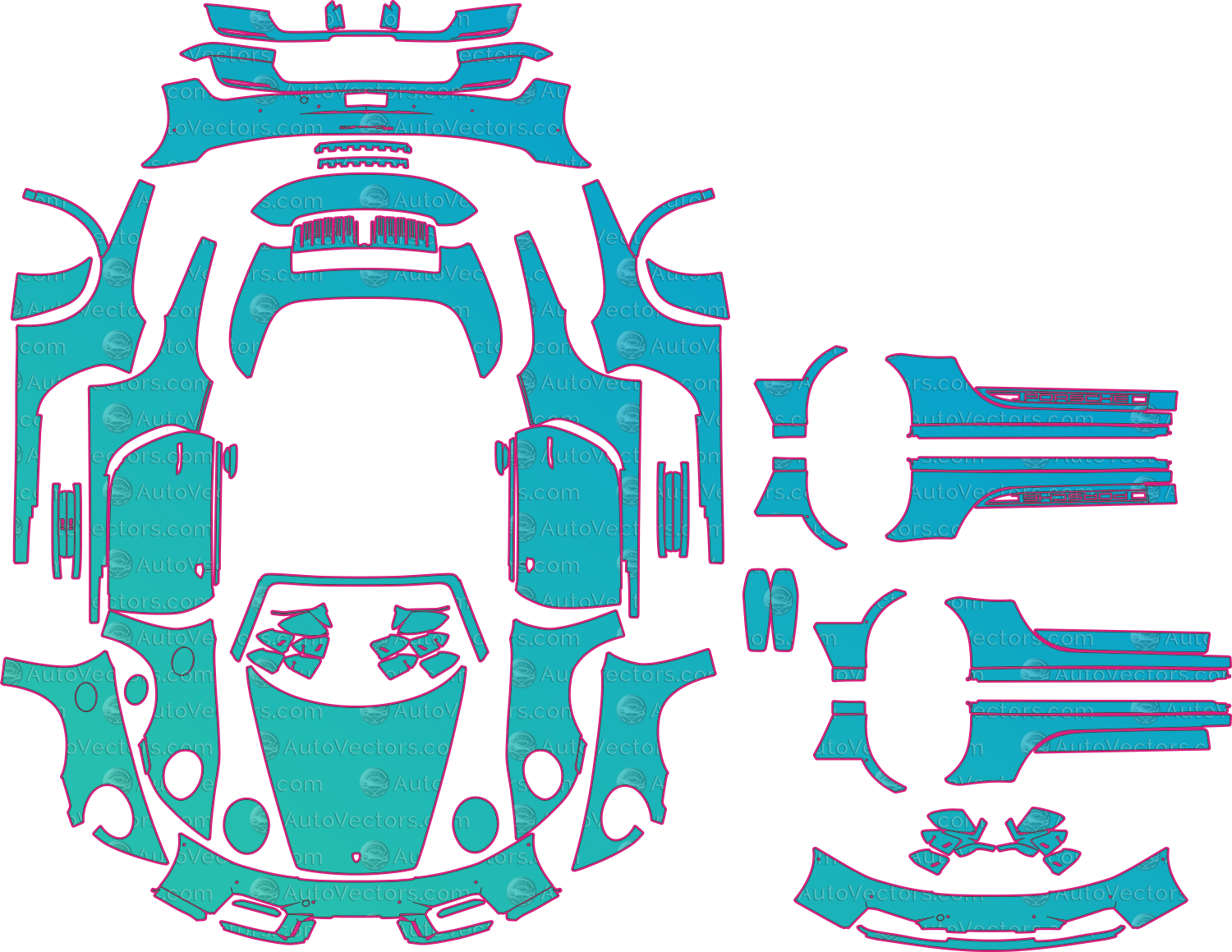 Porsche 911 GTS 992 (From 2025) Convertible Pre-Cut PPF Pattern Templates – pre-cut PPF pattern templates, digital download vector files (CDR, AI, PDF, DXF, SVG)