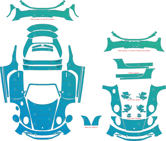 Porsche 911 Targa, Targa 4S (From - 2021) Targa pre-cut PPF vector template download