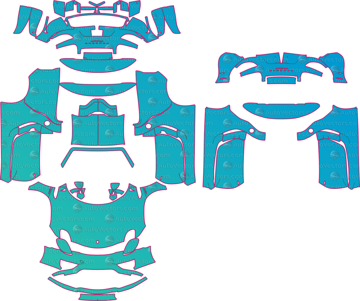 Porsche 918 Spyder Base 85 (From 2014) Spyder Pre-Cut PPF Pattern Templates – pre-cut PPF pattern templates, digital download vector files (CDR, AI, PDF, DXF, SVG)
