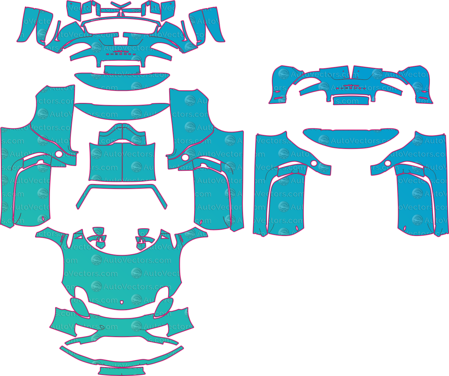 Porsche 918 Spyder Base 85 (From 2014) Spyder Pre-Cut PPF Pattern Templates – pre-cut PPF pattern templates, digital download vector files (CDR, AI, PDF, DXF, SVG)