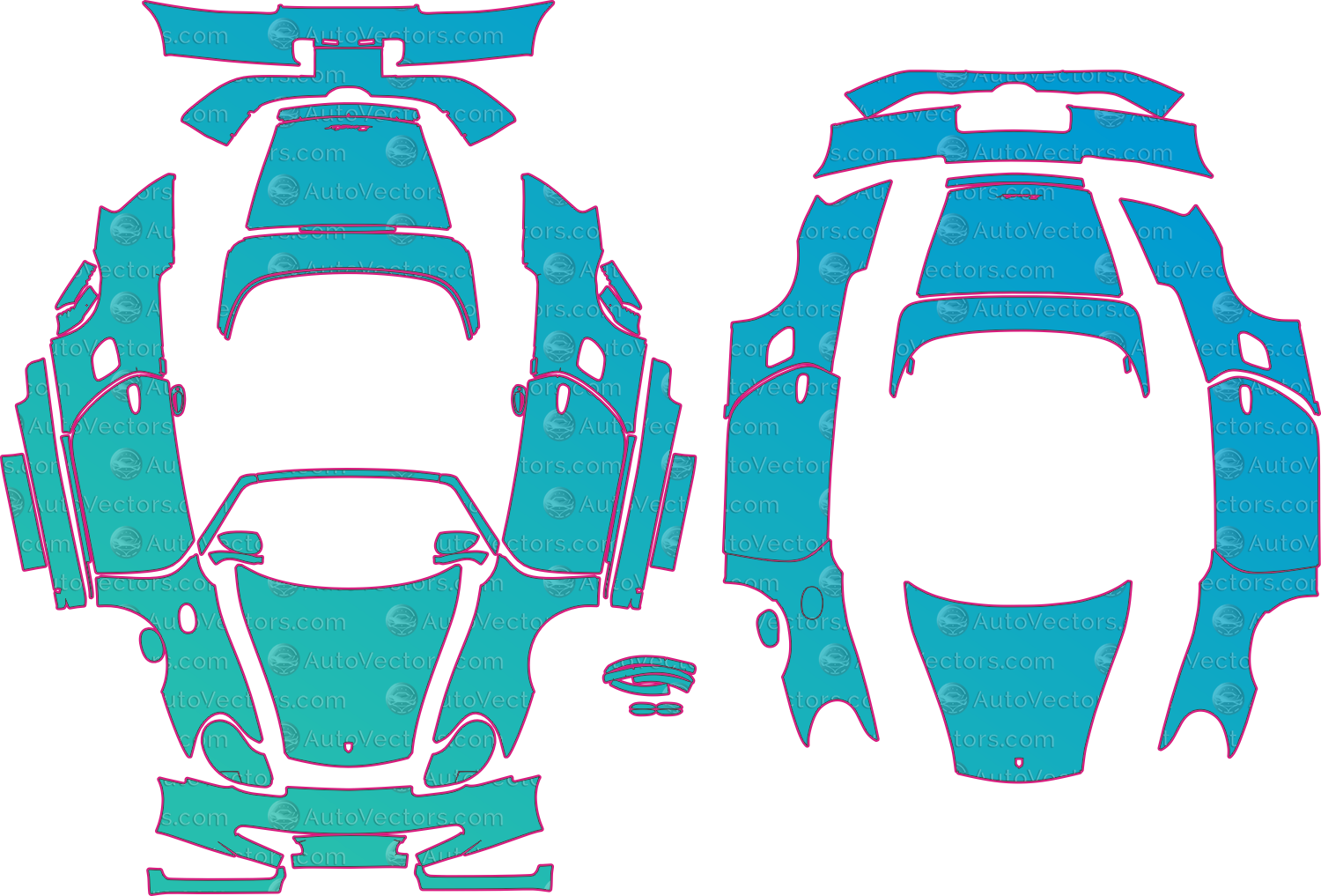 Porsche Boxster 986 (From 2001) Convertible Pre-Cut PPF Pattern Templates – pre-cut PPF pattern templates, digital download vector files (CDR, AI, PDF, DXF, SVG)