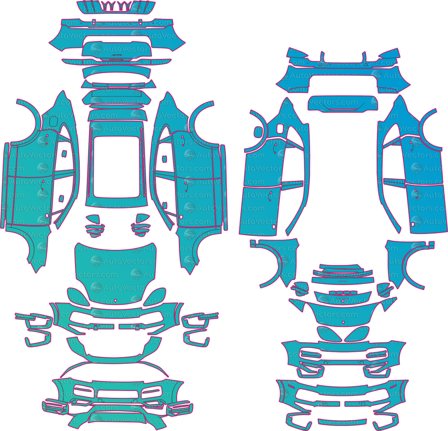 Porsche Cayenne 9YA Turbo S E-Hybrid-Turbo (From 2018) SUV Pre-Cut PPF Pattern Templates – pre-cut PPF pattern templates, digital download vector files (CDR, AI, PDF, DXF, SVG)