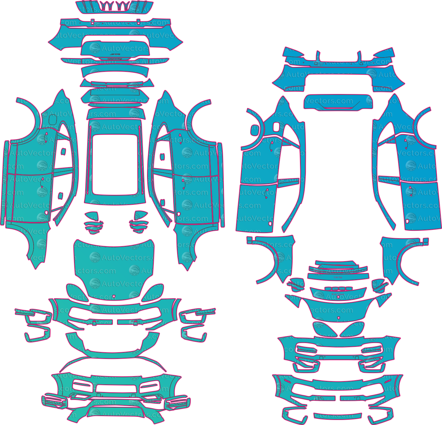 Porsche Cayenne 9YA Turbo S E-Hybrid-Turbo (From 2018) SUV Pre-Cut PPF Pattern Templates – pre-cut PPF pattern templates, digital download vector files (CDR, AI, PDF, DXF, SVG)