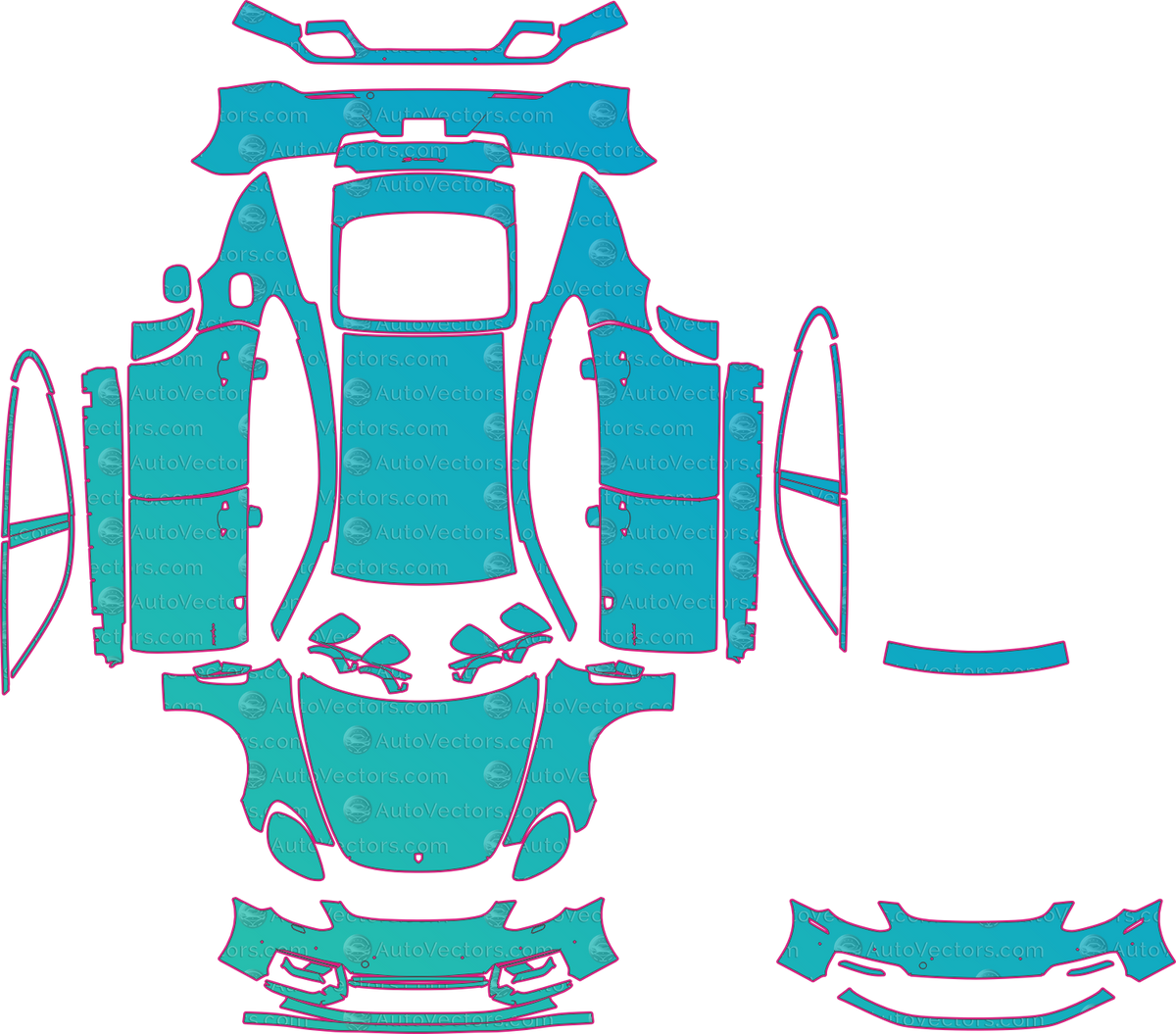 Porsche Panamera 4S-4-4S E-Hybrid Executive (From 2021) Sedan pre-cut PPF pattern layout