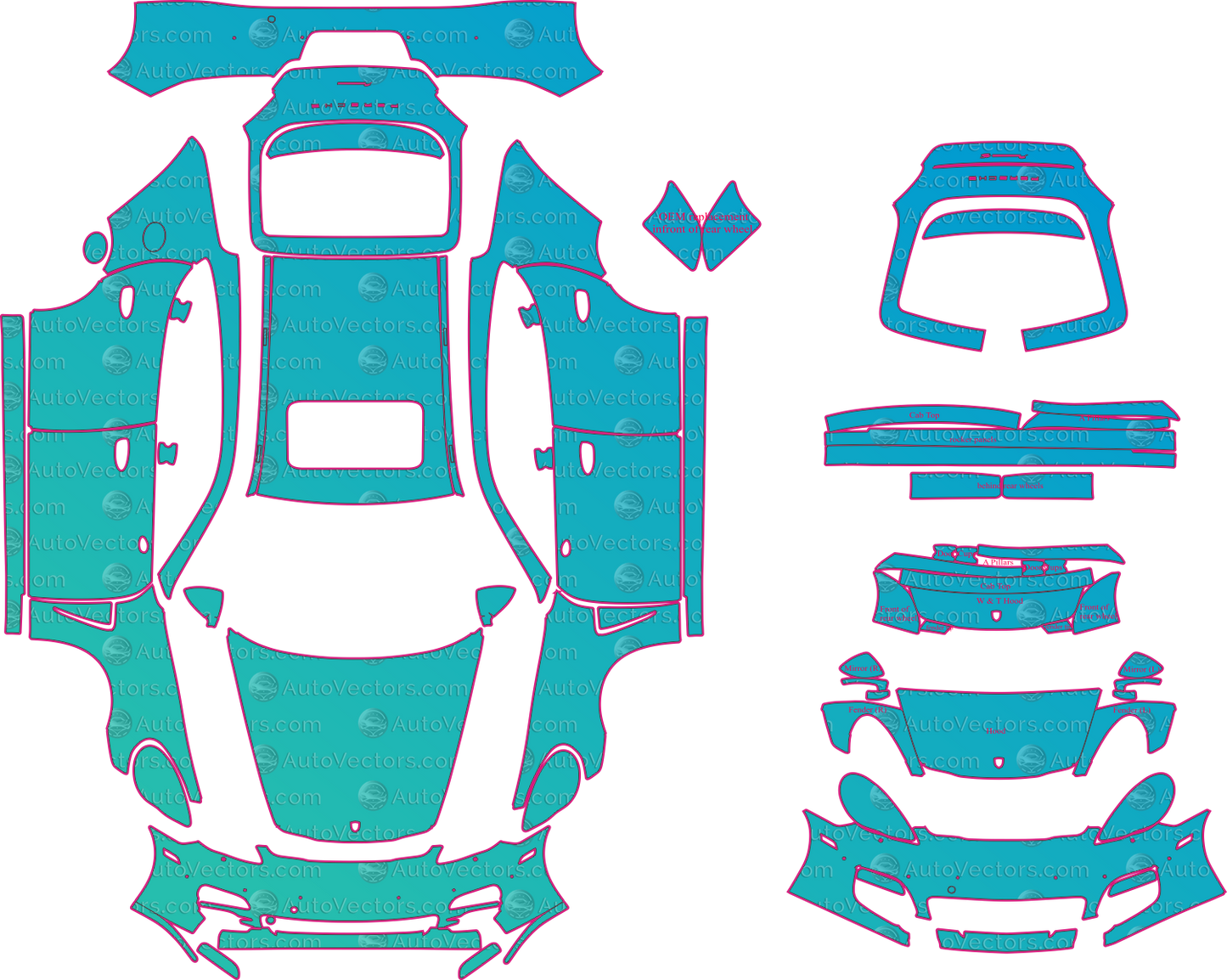 Porsche Panamera 970 (From 2010) Sedan Pre-Cut PPF Pattern Templates – pre-cut PPF pattern templates, digital download vector files (CDR, AI, PDF, DXF, SVG)