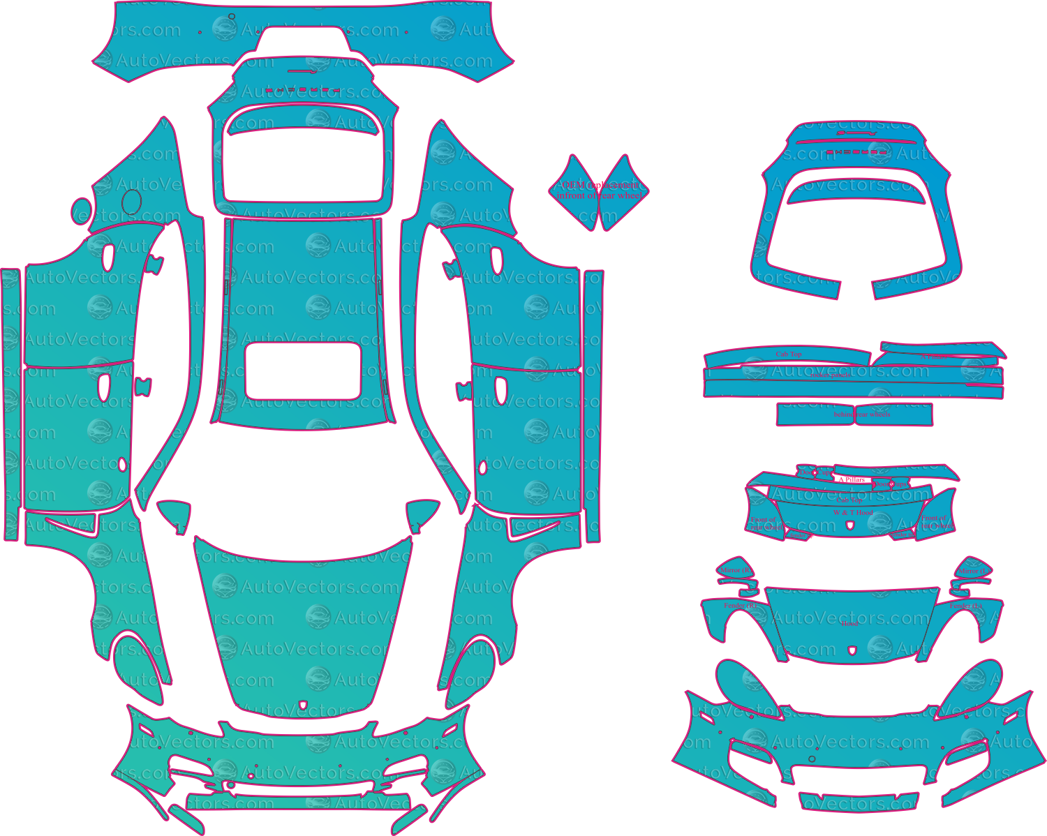 Porsche Panamera 970 (From 2010) Sedan Pre-Cut PPF Pattern Templates – pre-cut PPF pattern templates, digital download vector files (CDR, AI, PDF, DXF, SVG)
