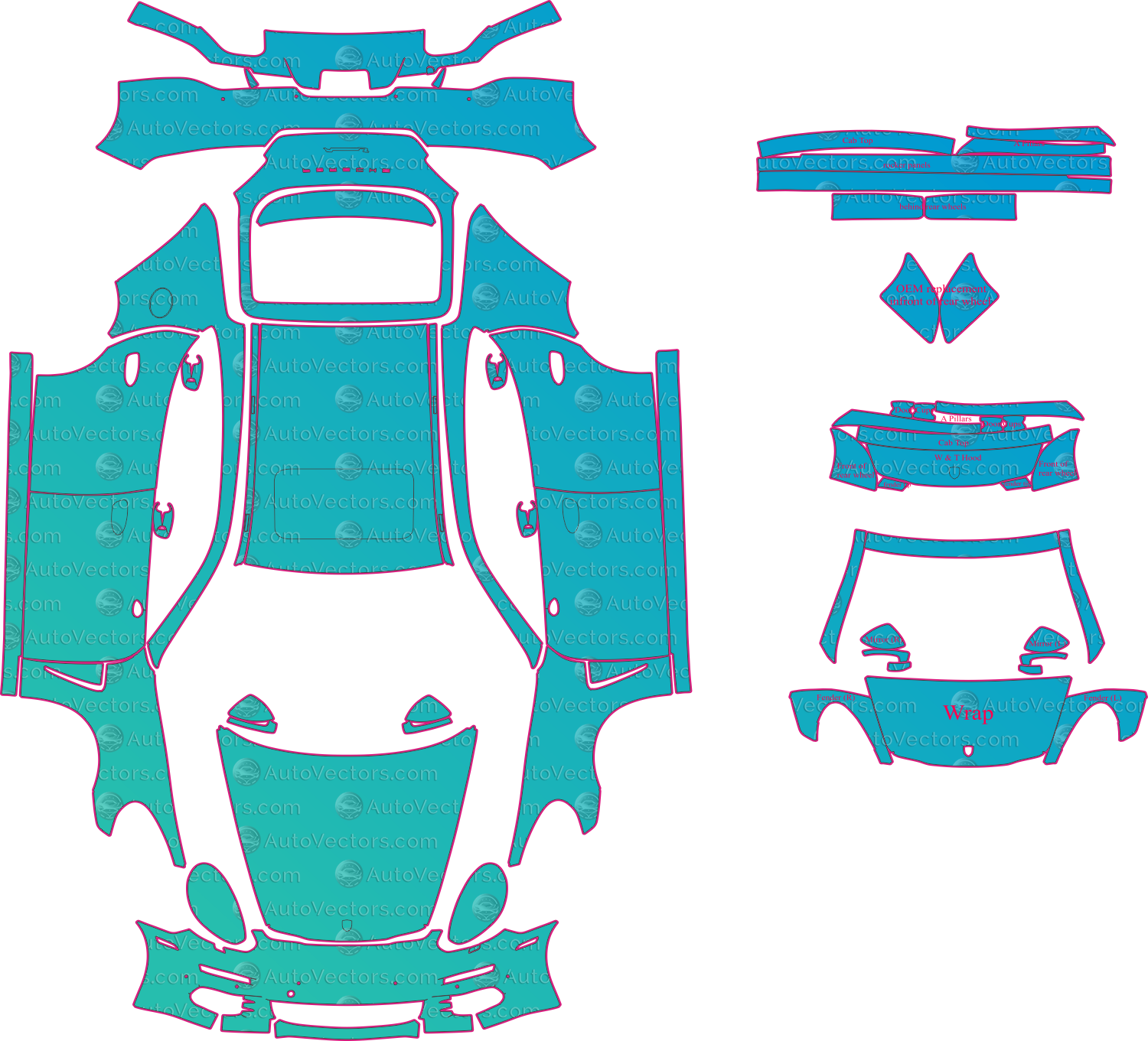Porsche Panamera 970 Facelift (From 2013) Sedan Pre-Cut PPF Pattern Templates – pre-cut PPF pattern templates, digital download vector files (CDR, AI, PDF, DXF, SVG)