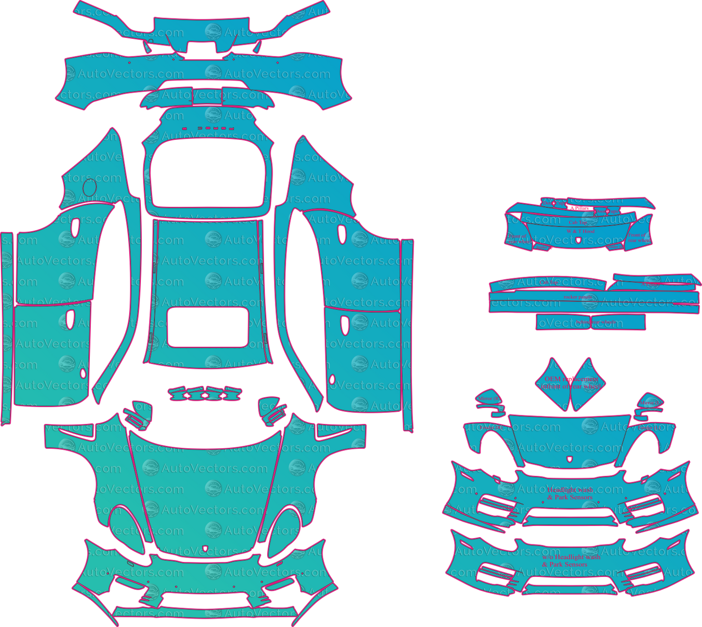 Porsche Panamera 970 Facelift (From 2014) Sedan Pre-Cut PPF Pattern Templates – pre-cut PPF pattern templates, digital download vector files (CDR, AI, PDF, DXF, SVG)