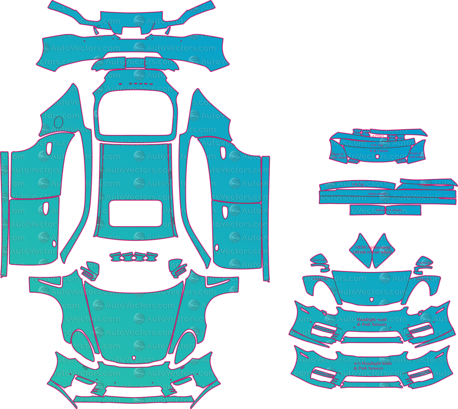 Porsche Panamera 970 Facelift (From 2014) Sedan Pre-Cut PPF Pattern Templates – pre-cut PPF pattern templates, digital download vector files (CDR, AI, PDF, DXF, SVG)