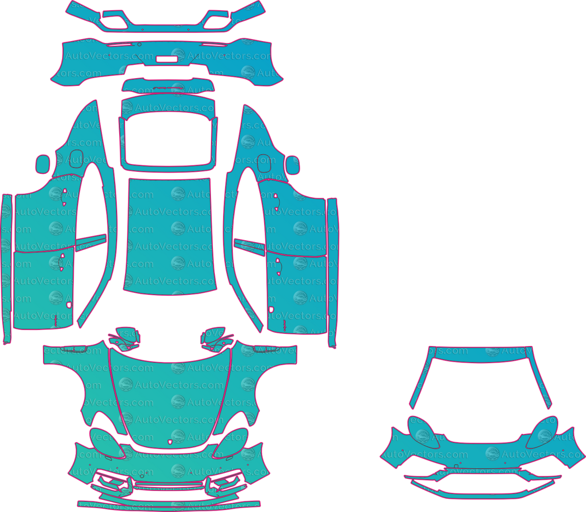 Porsche Panamera Turbo S E-Hybrd (From 2021) Sedan pre-cut PPF pattern layout