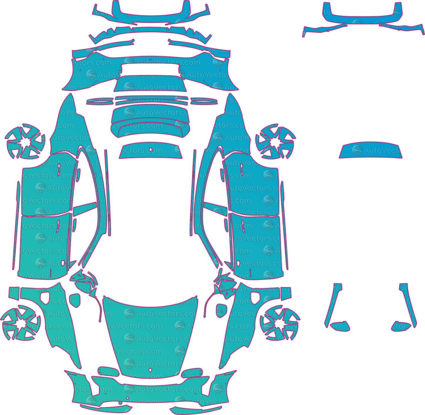 Porsche Taycan 4S (From 2020) sedan – pre-cut PPF pattern templates, instant digital download vector cut files (CDR, AI, PDF, SVG)