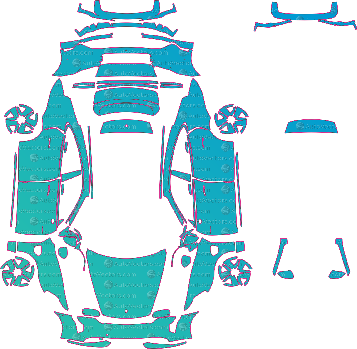 Porsche Taycan 4S (From 2020) sedan – pre-cut PPF pattern templates, instant digital download vector cut files (CDR, AI, PDF, SVG)