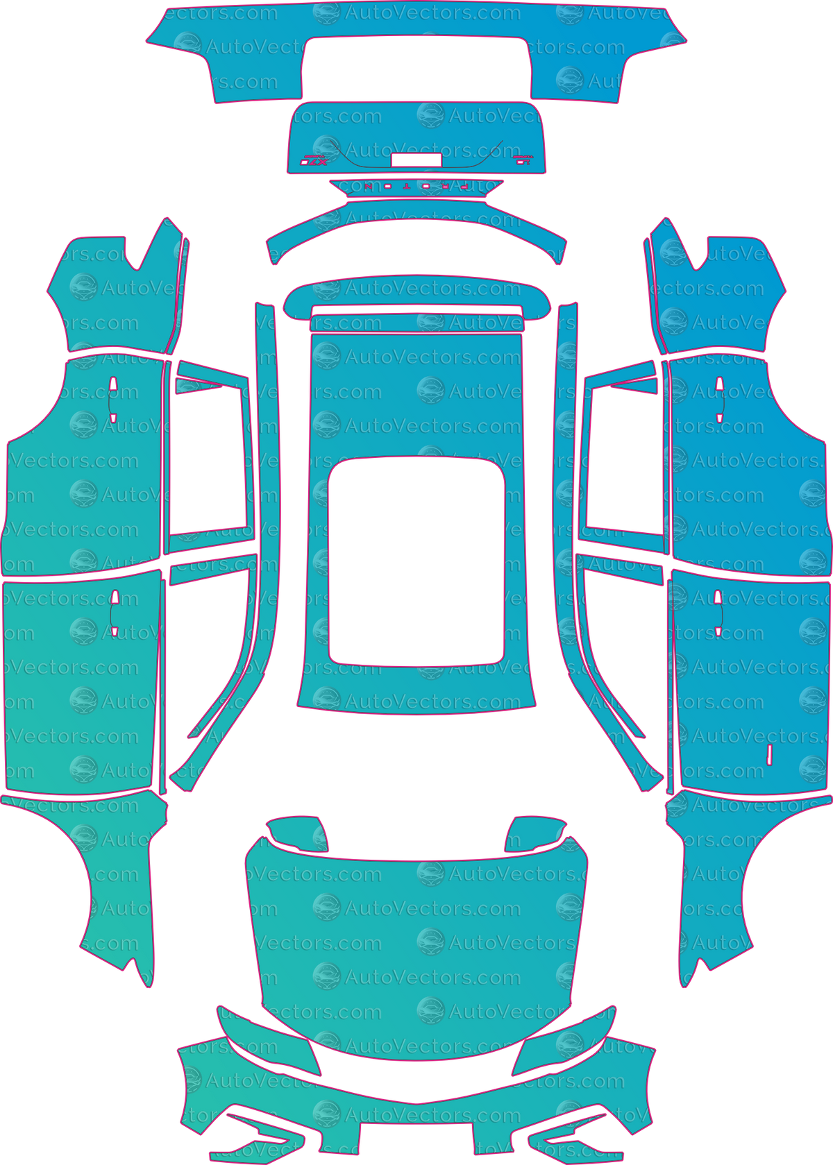 Proton X70 Base (From 2022) SUV pre-cut PPF pattern layout