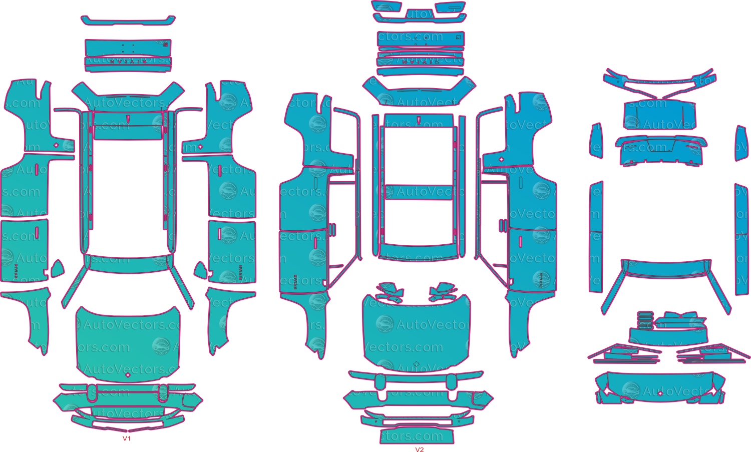 Rivian R1S base (From 2022) SUV Pre-Cut PPF Pattern Templates – pre-cut PPF pattern templates, digital download vector files (CDR, AI, PDF, DXF, SVG)