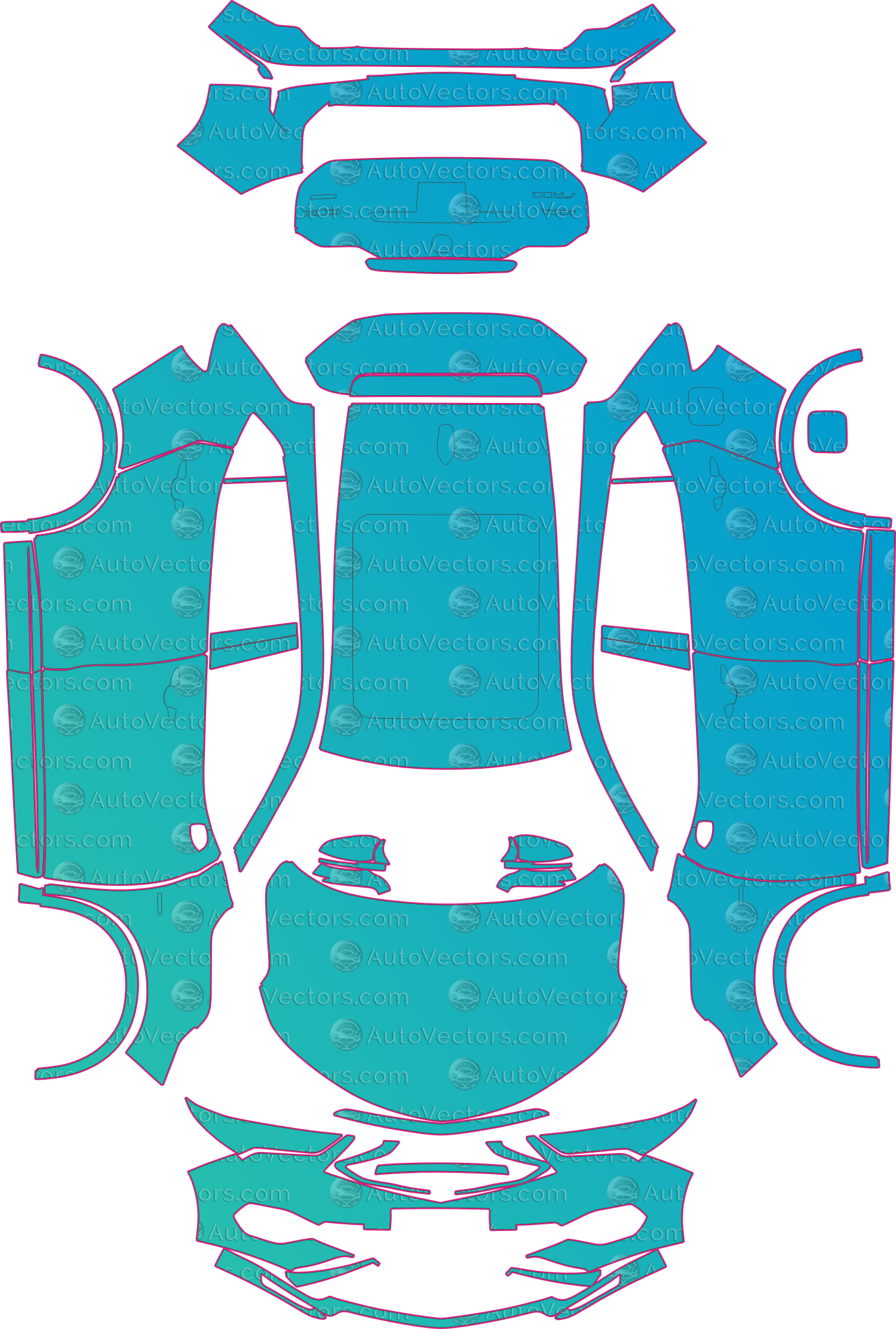 Rivian R2 (From 2026) SUV Pre-Cut PPF Pattern Templates – pre-cut PPF pattern templates, digital download vector files (CDR, AI, PDF, DXF, SVG)